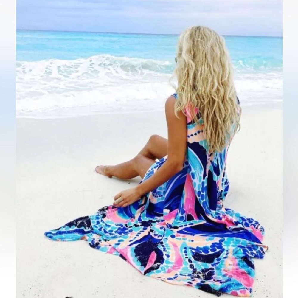 NWT LILLY PULITZER ANISE MIDI SILK WATERFALL DRESS OCEAN JEWELS GRAIL!